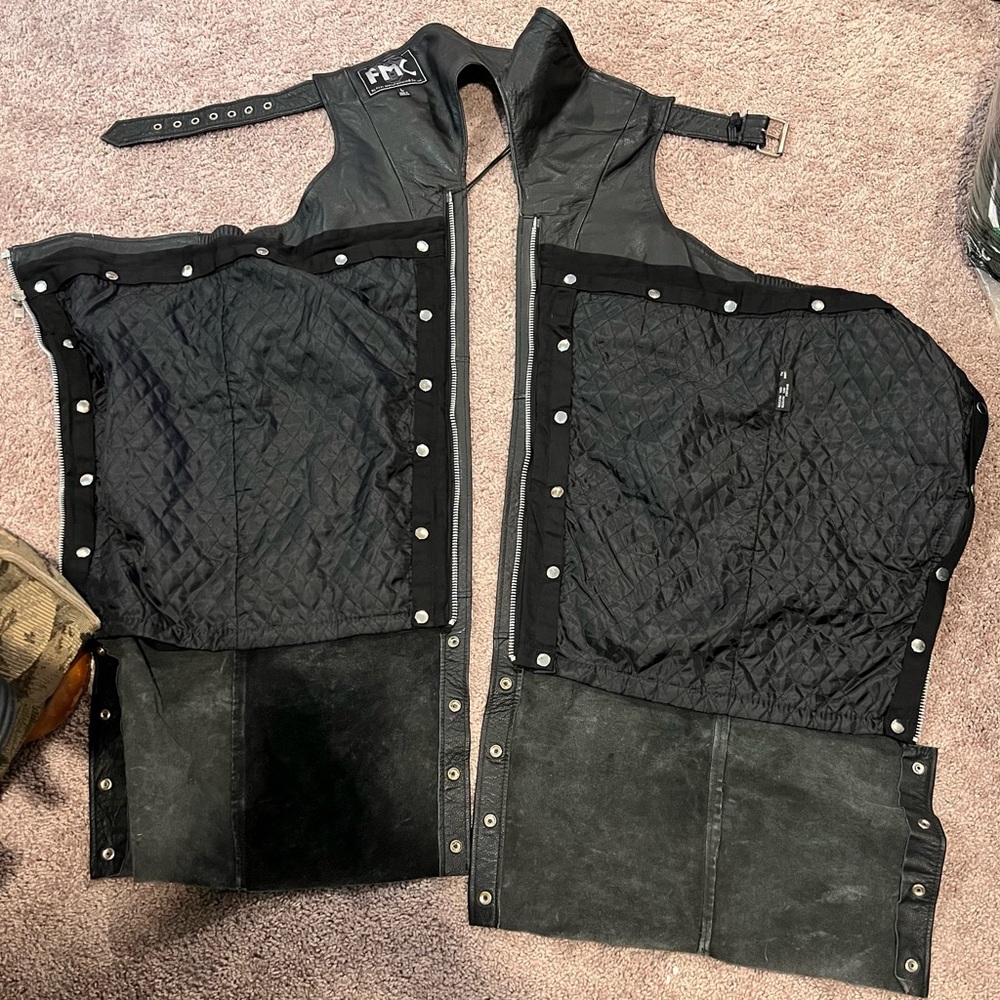 FMC Black Leather Motorcycle Chaps Large